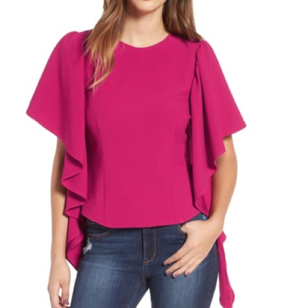 Fuchsia ruffle sleeve top